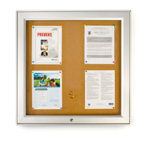 32 x 32 Enclosed Bulletin Board for Outdoor Use, with Locking Door - Silver