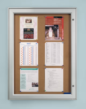 Enclosed Bulletin Board for (9) 8.5 x 11 Signs, Outdoor Use, Locking - Silver