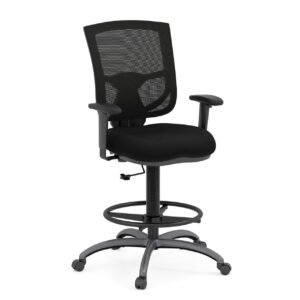 OfficeSource | CoolMesh Pro Collection | Mesh Back Task Stool with Adjustable Arms, Upholstered Seat, Footring and Titanium Base
