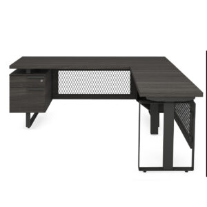 OfficeSource | Palisades | Industrial L-Shaped, 30" x 60" Height Adjustable Desk with Single Pedestal