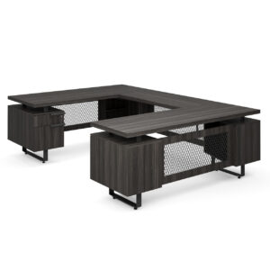 OfficeSource | Palisades | U Shape Double Pedestal Desk with Reversible Bridge