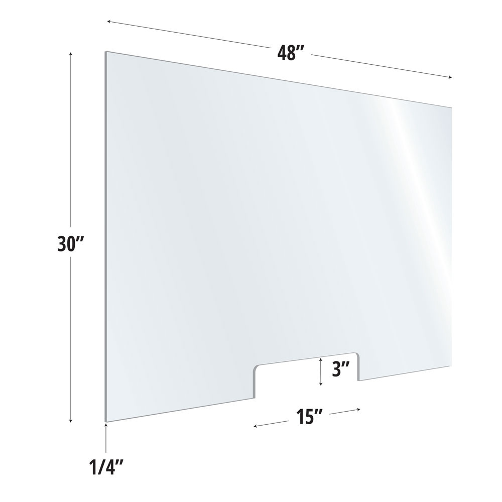 OfficeSource SafeGuard Barrier Collection Clear Acrylic Screen with Transaction Cutout - 48"W x 30"H