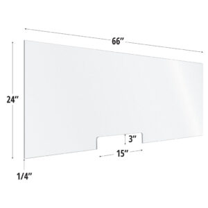 OfficeSource | SafeGuard Barrier | Frosted Acrylic Screen with Transaction Cutout - 66"W x 24"H