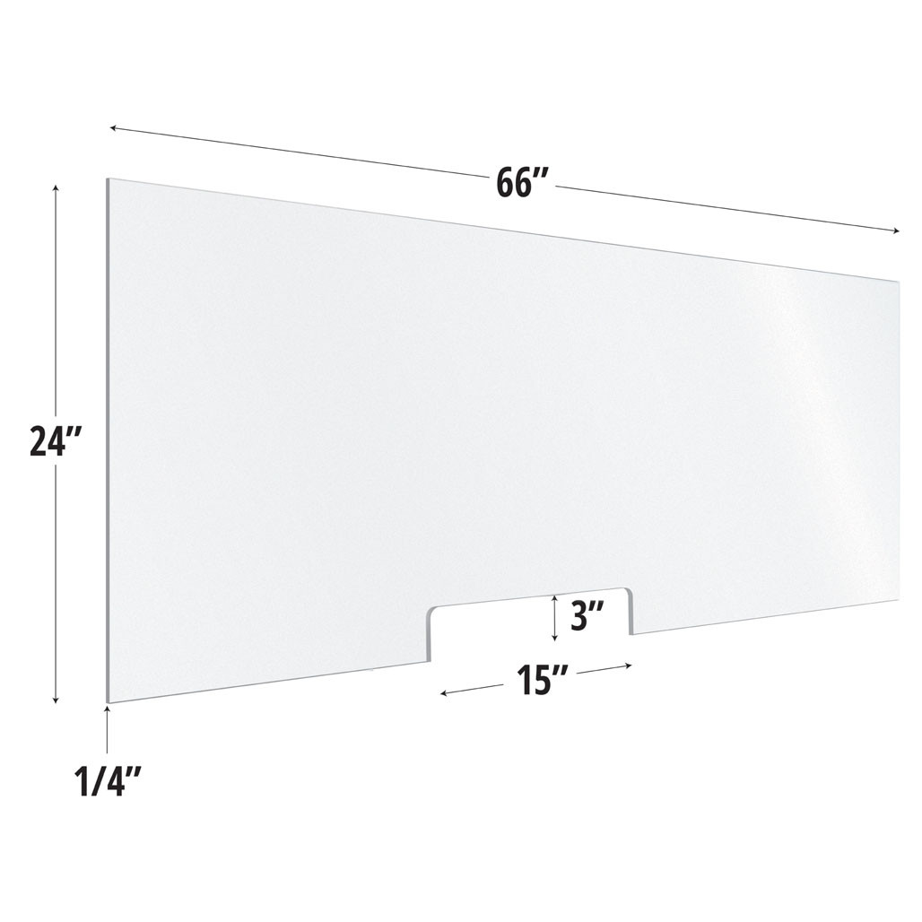 OfficeSource | SafeGuard Barrier | Frosted Acrylic Screen with Transaction Cutout - 66"W x 24"H