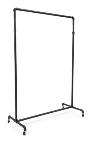 Pipeline Clothing Rack with Single Tiered Bars, 4 Wheels, Height Adjustable – Black