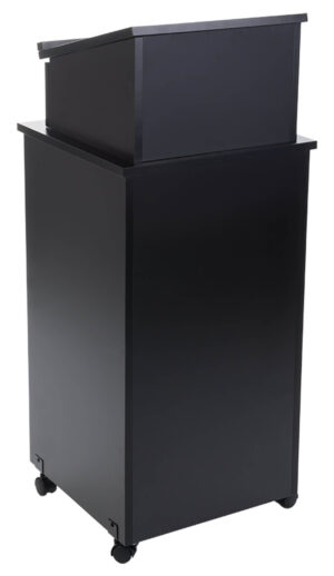 Podium for Floor, Lockable Storage Area, Adjustable Shelf, Wheels - Black