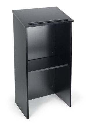 Portable Podium for Floor, Open Back with Shelf, MDF - Black