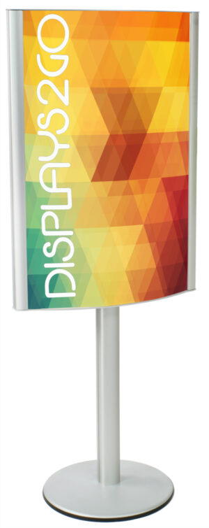 Poster Stand for Floor, Front Loading, Curved Frame, 2 Sided - Silver