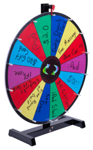 Prize Wheel with 14 Slots, Write-On Surface, Countertop - Multi-Color