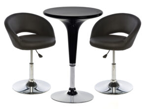 Pub Table Set with 1 Round Cocktail Table, 2 Adjustable Leatherette Stools - Black
