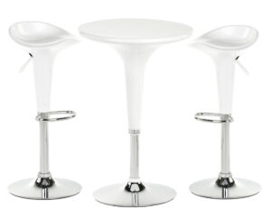 Pub Table Set with 1 Round Cocktail Table, 2 Height Adjustable ABS Stools - White
