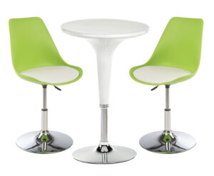 Pub Table Set with 1 Round Table, 2 Adjustable Leatherette Stools - Green u0026 White