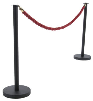 QueuePole Round (2) Black Stanchions w/ 6.5' Braided Red Rope u0026 Brass Clasps