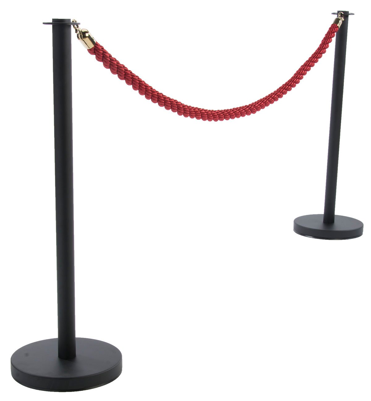 QueuePole Round (2) Black Stanchions w/ 6.5' Braided Red Rope u0026 Brass Clasps