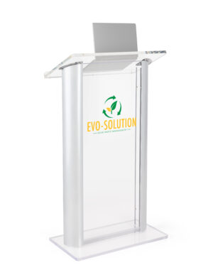 Recycled Acrylic Podium with Aluminum Sides, 2-Color Custom Graphic - Silver