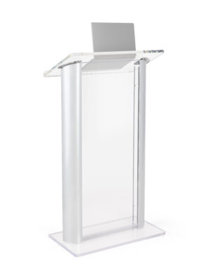 Recycled Acrylic Podium with Clear Surface u0026 Silver Aluminum Sides - Silver