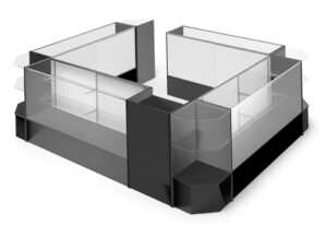 Retail Counter Configuration w/ 9 Components, Black Finish u0026 Adjustable Glass Shelves
