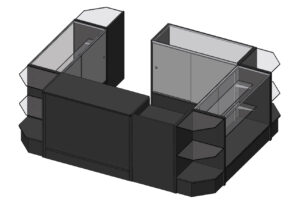 Retail Counter Configuration w/ 9 Components, Black Finish u0026 Adjustable Glass Shelves