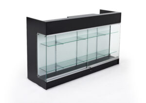 Retail Store Counter w/ Tempered Glass, Adjustable Shelves, Rear Storage