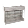 Retail Store Counter w/ Tempered Glass, Adjustable Shelves, Rear Storage