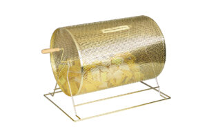 Steel Raffle Drum, Countertop, Holds 10,000 Tickets - Brass