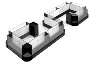 Store Counter Configuration w/ 19 Components, Black Finish u0026 Tempered Glass Shelves