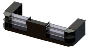 Store Counter Configuration w/ 7 Components, Black Finish u0026 Tempered Glass Shelves