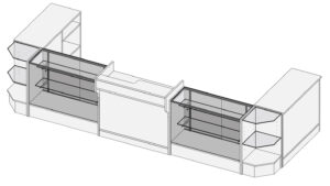 Store Counter Configuration w/ 7 Components, Black Finish u0026 Tempered Glass Shelves