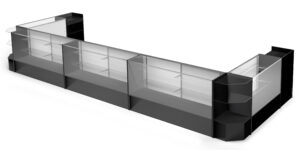 Store Counter Configurations w/ 9 Components, Black Finish u0026 Adjustable Glass Shelves