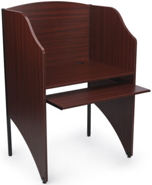 Study Carrel, 32”W x 48”H, Starter Unit, Keyboard Tray, Steel Legs - Mahogany