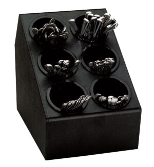 Tiered Plastic Silverware Holder, 6 Bins - Black