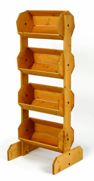 Tiered Wooden Display, Floorstanding, 4 Bins - Oak