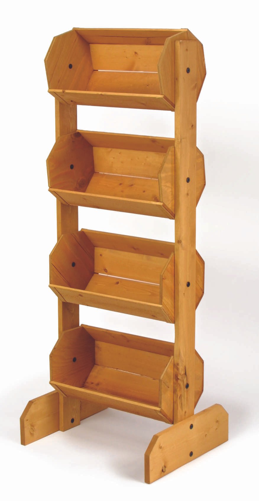 Tiered Wooden Display, Floorstanding, 4 Bins - Oak