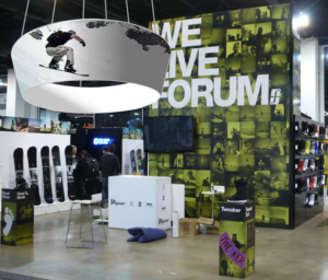 Round Hanging Ceiling Banner with Custom Printed Stretch Fabric, Tapered Design