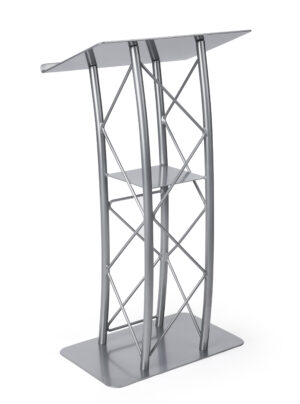 Truss Podium for Floor, Built-in Shelf, Curved, Aluminum and Steel - Black