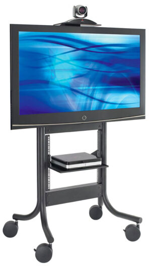 TV Cart with Height-adjustable Shelf, Fits Monitors 37 to 70
