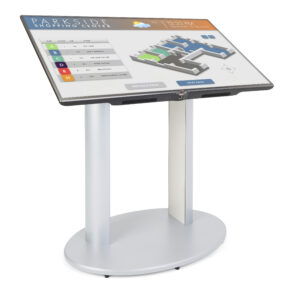 TV Stand for Floor Fits Monitors 42 to 60-Inch, Angled Design - Silver