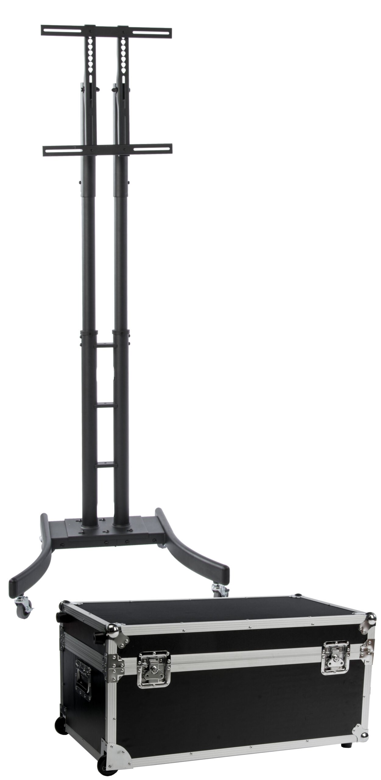 TV Stand w/ Wheels, Fits Monitors 32”-65”, Collapsible w/ Travel Case – Black