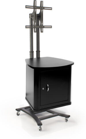 TV Stand with Locking Cabinet, Fits Monitors 32”-70”, Landscape - Black