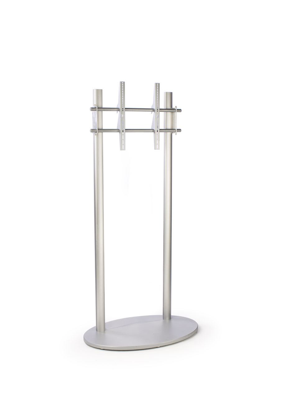 TV Stand with Poster Holder, Fits Monitors 42 to 60-Inch, Oval Base - Silver