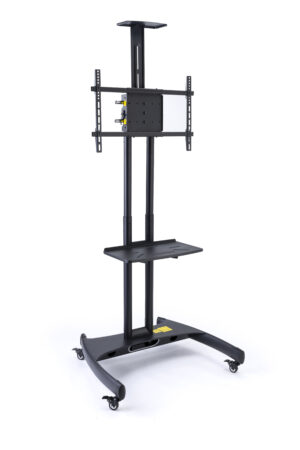 TV Stand with Wheels, Fits Monitors 40” to 65”, Adjustable, Camera u0026 AV Shelf - Black