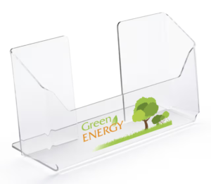 Acrylic Brochure Holder, Custom Printed, Tabletop Placement - Clear
