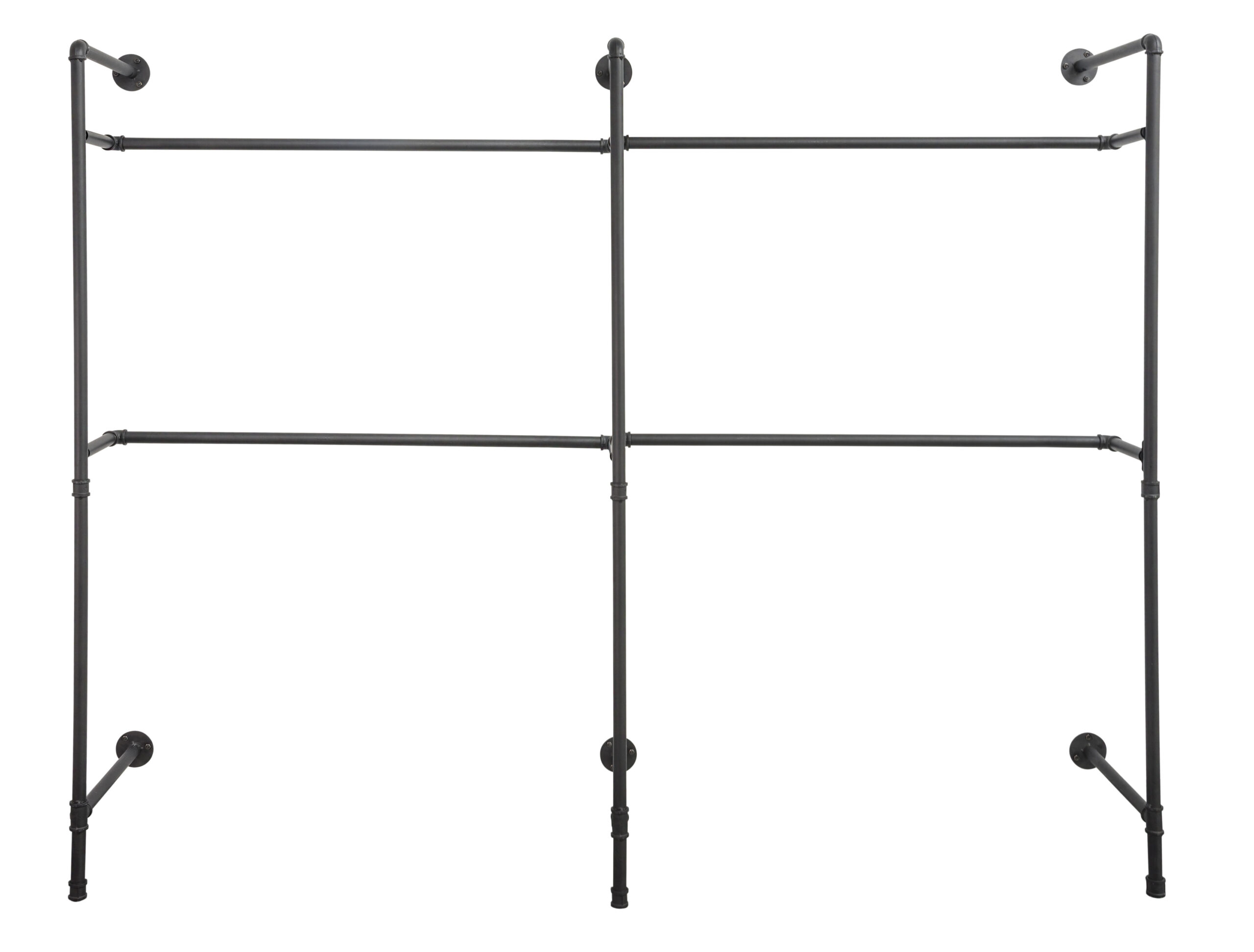 Wall Mounted Dual Pipeline Display, 4 Clothing Hanger Racks – Black