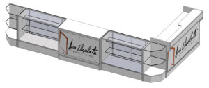 White Retail Counter Configuration w/ 6 Components, Custom Printed Graphic Panels