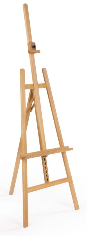 Wood Art Easel for Floor with Adjustable Top Clamp and Bottom Support Bar - Natural