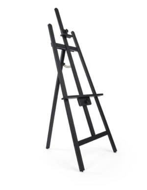 Wood Easel for Floor with Adjustable Top Clamp and Bottom Support Bar - Black