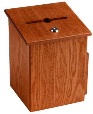Wooden Ballot Box w/ Side Pocket, Pen u0026 Lock, Wall or Countertop - Oak