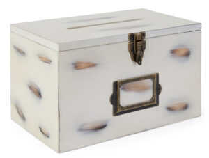 Wooden Card Box w/ Side Pocket, 4 x 2 Signage Frame, Top Insert, Countertop - Ivory