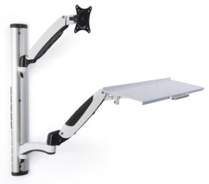 Workstation for Wall, Fits 15”–27” Monitors, Keyboard u0026 Mouse Tray - Silver