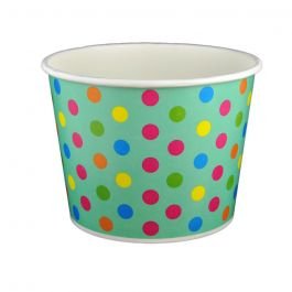 32 oz Polka Dot Aqua Rainbow Cold/Hot Paper Food Container - 600/Case